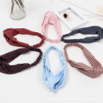 wholesale Fashion Striped Headband Cross Knot All Season Easily Style Lady Cotton Elastic Headbands